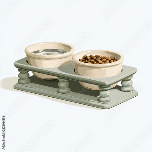 Single Pet Feeding Station with Cream Ceramic Bowls and Stand
