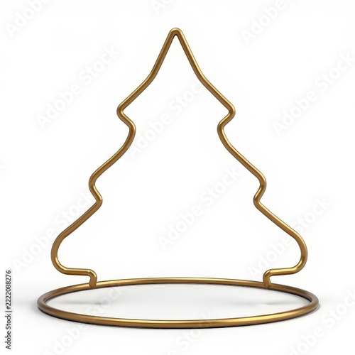 Gold wire tree skirt frame on white background, minimalist christmas holiday decor, geometric metal design, modern seasonal display
