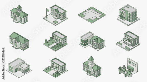 Isometric Buildings Collection for Architecture and Urban Planning Projects