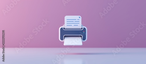 Minimalist printer illustration with a printed document against a purple background