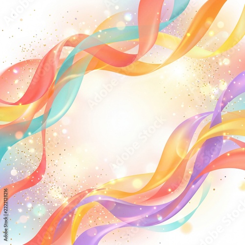 Abstract Colorful Flowing Ribbons with Glitter and Bokeh Background