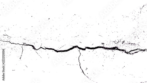 Fotografie Black grunge crack texture with branching fissure lines and speckle noise overlay for creating realistic wall damage and weathered surface effects in design