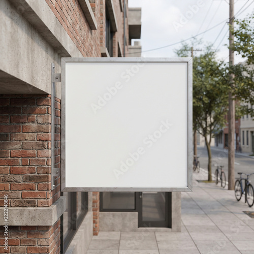Square Wall Mounted Signboard Mockup on Red Brick Wall
