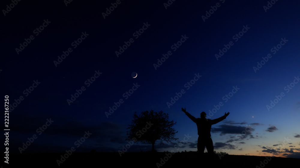 Fototapeta premium Amateur astronomer enjoying observing stars, planets, Moon and other celestial objects.