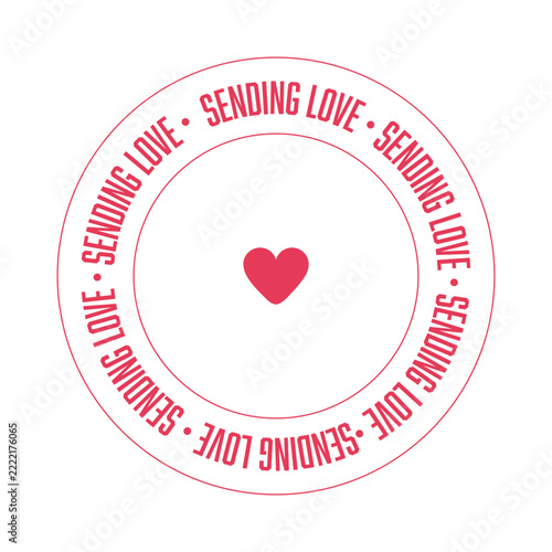 Sending love round postal stamp vector illustration with heart for valentines day mail envelope