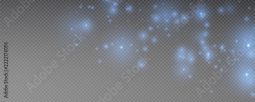 Christmas glowing bokeh confetti light and glitter texture overlay for your design. Festive sparkling blue dust png. Holiday powder dust for cards, invitations, banners, advertising.	
