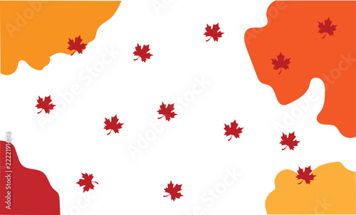 Autumn Autumnal Background with Red Maple Leaves and Organic Abstract Shapes