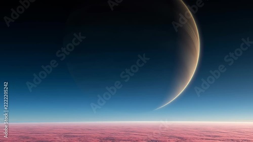 A delicate crescent planet glowing along its curved edge against a deep navy and blue cosmic sky, creating a minimalist celestial scene with a smooth atmospheric gradient and generous negative space.