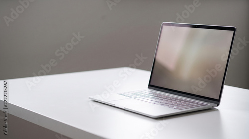 Silver Laptop Open on White Table