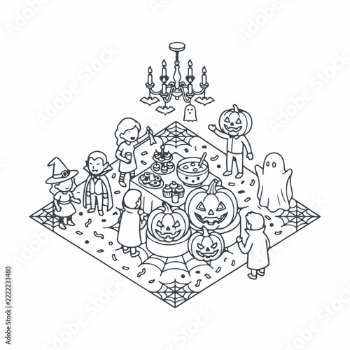 Cute Halloween Celebration Outline Artwork
