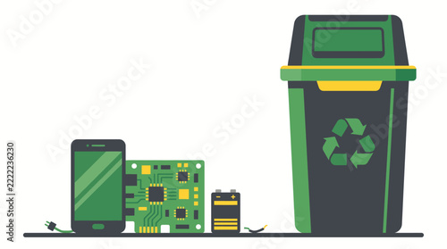 Eco friendly electronic waste recycling infographic with smartphone