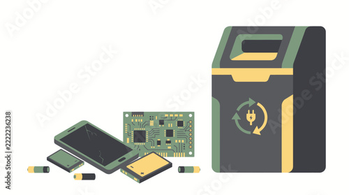 Illustrated concept of smartphone recycling and electronic waste