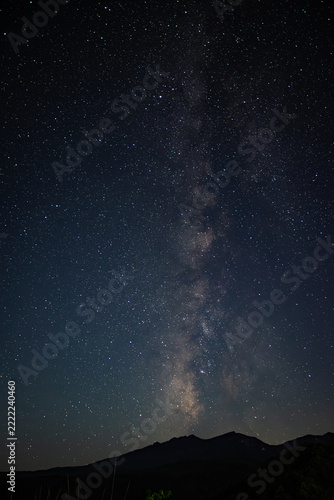 長野県川上村 星空を貫く天の川と山の夜景