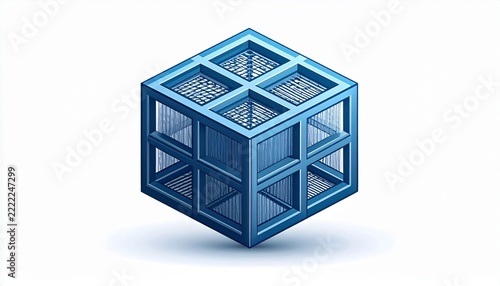 Futuristic Wireframe Cube with Transparent Grid Design.