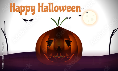 Scary Halloween Pumpkin with Glowing Jack O Lantern Face, Spooky Night Horror Background and Haunted Autumn Decoration