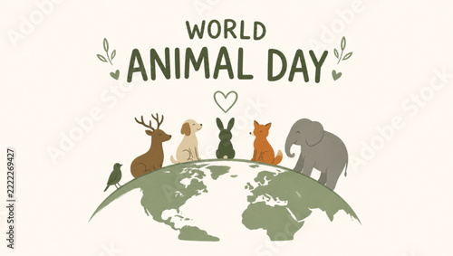 World Animal Day Awareness Poster, Wildlife Conservation, Animal Protection and Nature Illustration