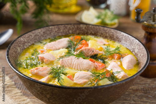 Salmon soup with cream.