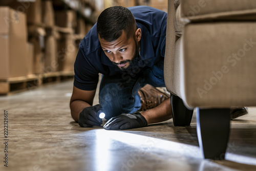 Bearded Man Kneeling On Concrete Floor