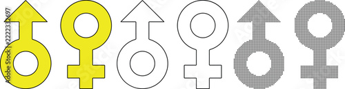 Male and female gender symbols set in yellow flat outline and