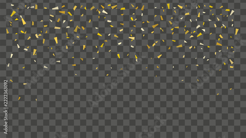 Falling gold confetti pieces isolated on a transparent background