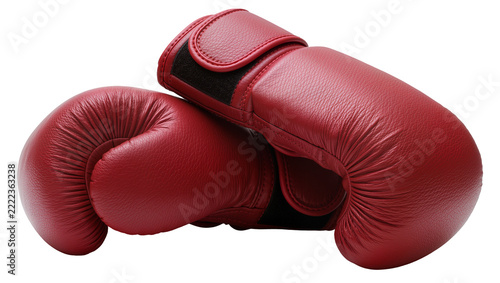 Fotografie Pair of red leather boxing gloves, isolated on transparent background