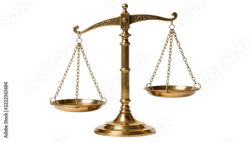 Fotografie Antique brass balance scale with ornate details, isolated on transparent backgro
