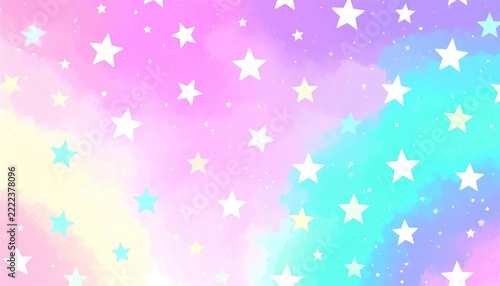 Pastel watercolor background with white stars.