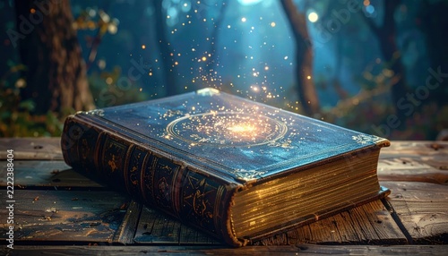 Mystical ancient book with magic glowing.