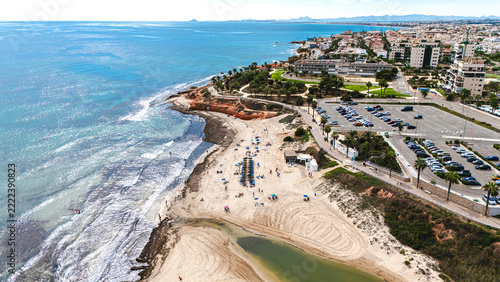 Aerial view of Mil Palmeras beach and coastline in Spain