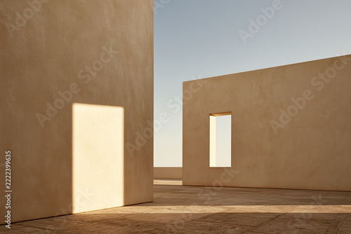 Stucco Wall With Geometric Sunlight