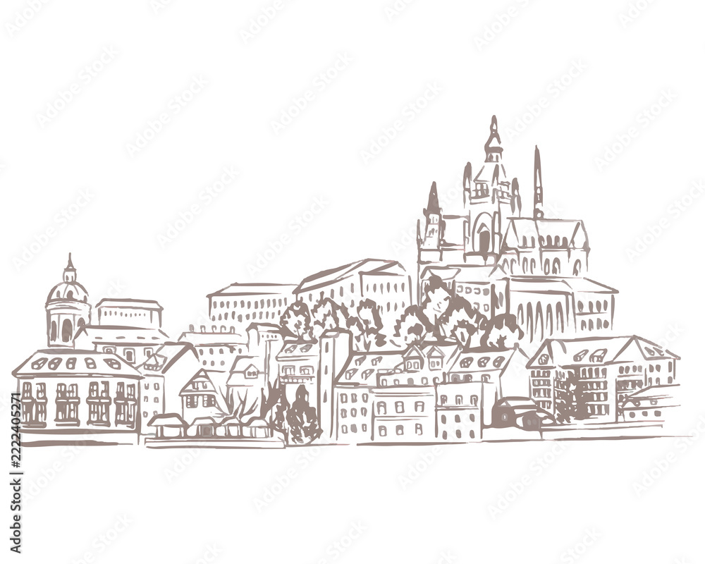 Fototapeta premium Contemporary City prague Watercolor Illustration