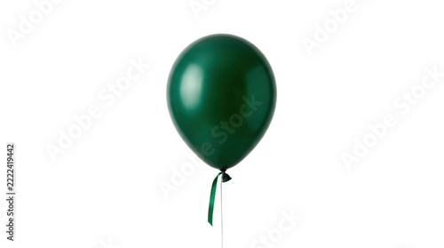 Single dark green latex party balloon with smooth matte-gloss surface, rounded shape, and refined celebratory appearance for elegant event decoration concepts. Photorealistic studio product