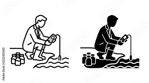 Scientist collecting water sample for environmental testing and analysis.