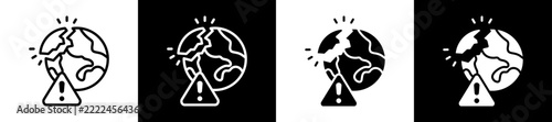 Broken Earth Icon Set In Black And White Filled Style Collection