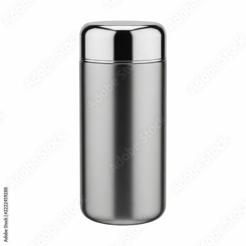 Modern metallic cylindrical canister with smooth lid for storage or organization