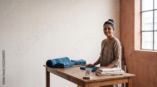 Artisan Woman with Handcrafted Indigo Textiles