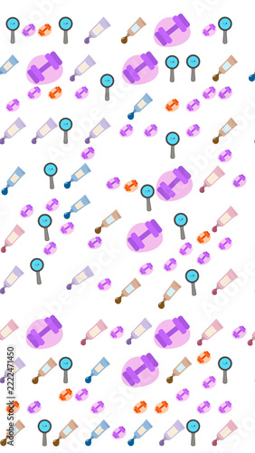 Seamless pattern of cartoon fitness and beauty icons