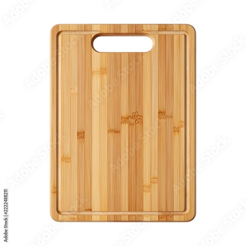 Empty rectangular bamboo wooden cutting board isolated on a white background.