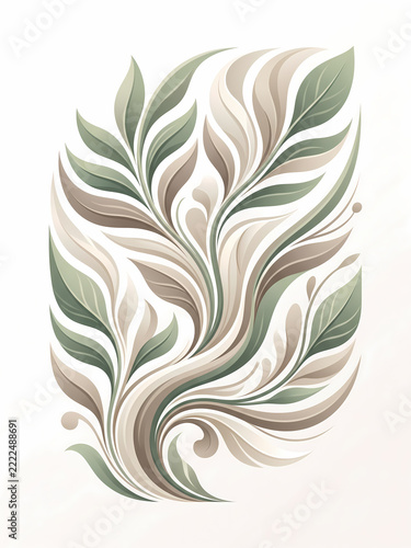 Botanical Floral Pattern with Elegant Flowing Leaves in Soft Neutral Earth Tones