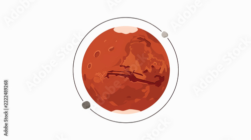 Illustration of the planet Mars with its moons Phobos and Deimos.