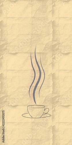Minimal Coffee Cup Digital Painting on Vintage Textured Paper