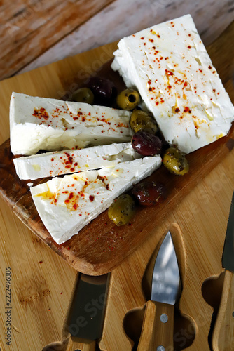 Feta cheese with olives and spices
