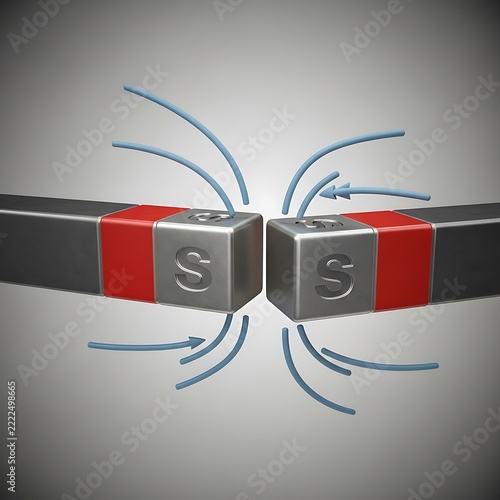 Red and white abstract geometric design with scissors.