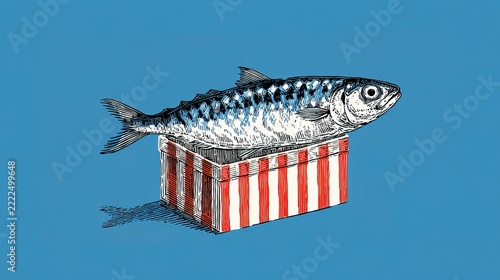 Fresh Fish on Red and White Striped Box for Seafood Market Display.