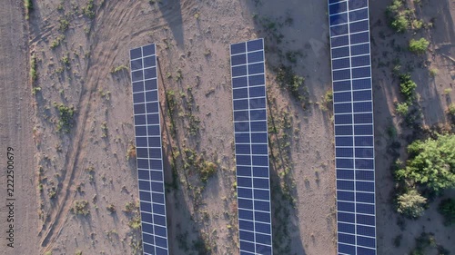 Aerial of an off grid solar array in the desert