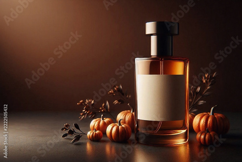 Amber glass product mockup bottle with autumn decor