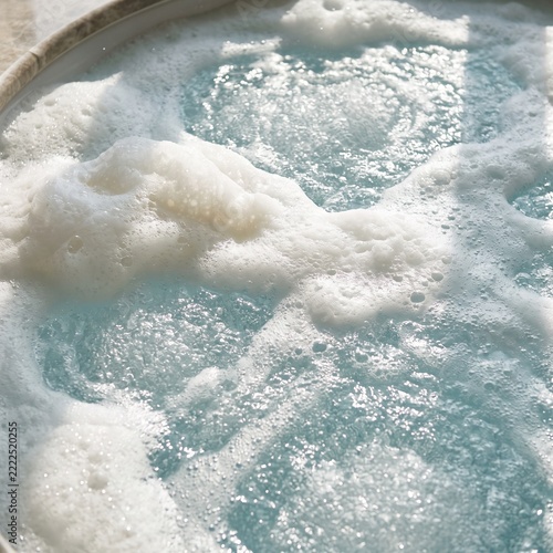 Hot tub jets creating bubbles and foam in a relaxing blue water  
