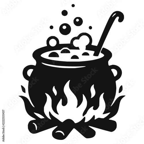 Witch Cauldron Cooking Potion on Fire Vector Icon
