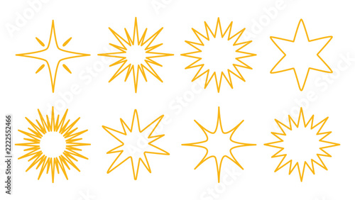 Set of outline yellow starburst and sparkle shapes