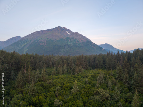 Mountain Peak Rising Above the Alaskan Boreal Forest in Seward